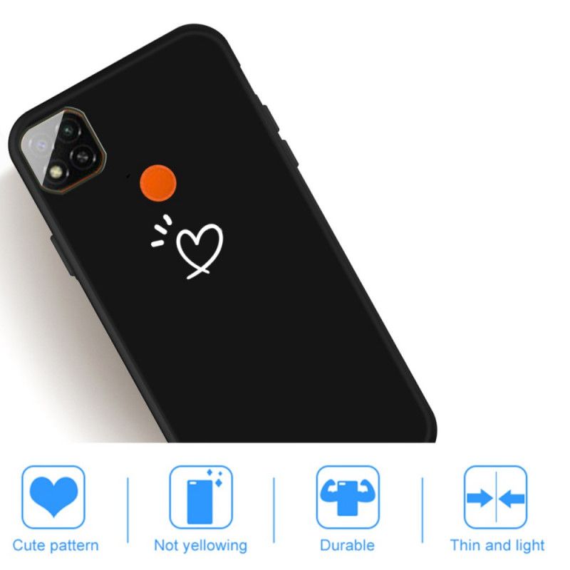 Hoesje voor Xiaomi Redmi 9C Grijs Zwart Kloppend Hart Siliconen