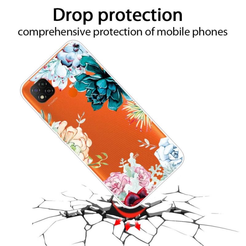 Hoesje voor Xiaomi Redmi 9C Transparante Aquarelbloemen