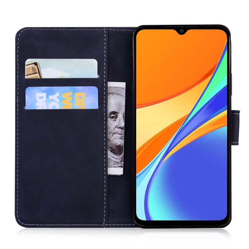 Leren Hoesje voor Xiaomi Redmi 9C Rood Zwart Tijgergezicht Print