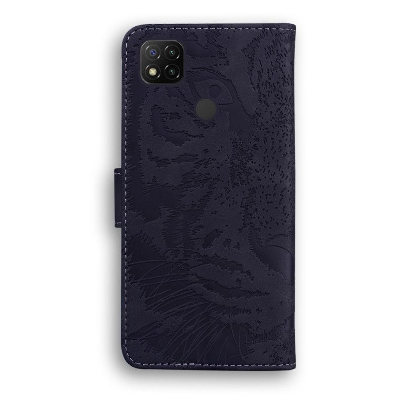 Leren Hoesje voor Xiaomi Redmi 9C Rood Zwart Tijgergezicht Print