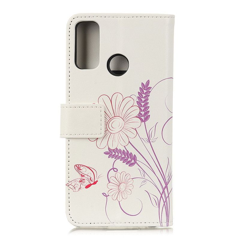 Leren Hoesje voor Xiaomi Redmi 9C Vlinders En Bloemen Tekenen