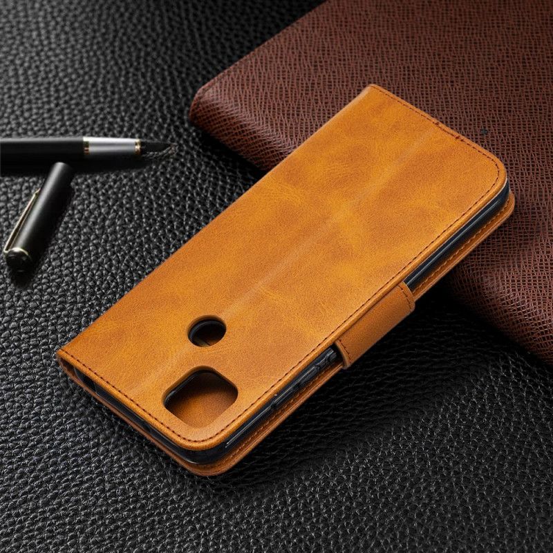 Leren Hoesje Xiaomi Redmi 9C Grijs Zwart Gladde Schuine Klep