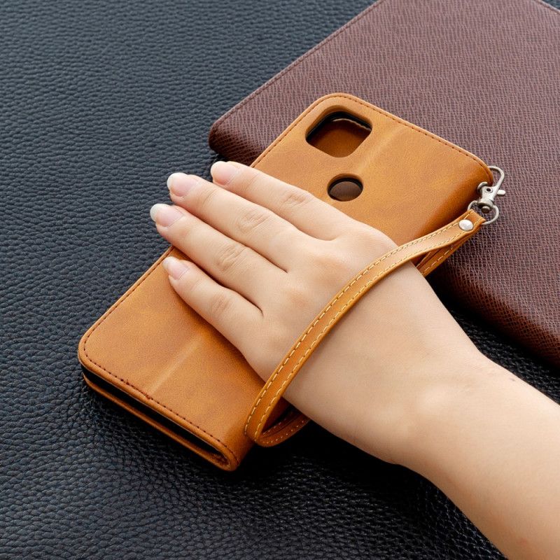 Leren Hoesje Xiaomi Redmi 9C Grijs Zwart Gladde Schuine Klep