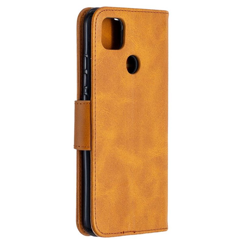 Leren Hoesje Xiaomi Redmi 9C Grijs Zwart Gladde Schuine Klep