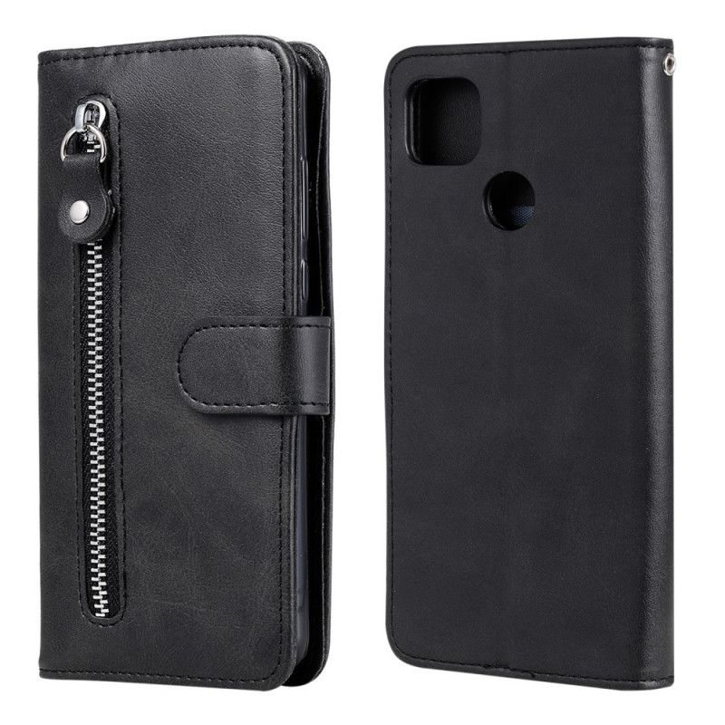 Leren Hoesje Xiaomi Redmi 9C Rood Zwart Telefoonhoesje Vintage Portemonnee