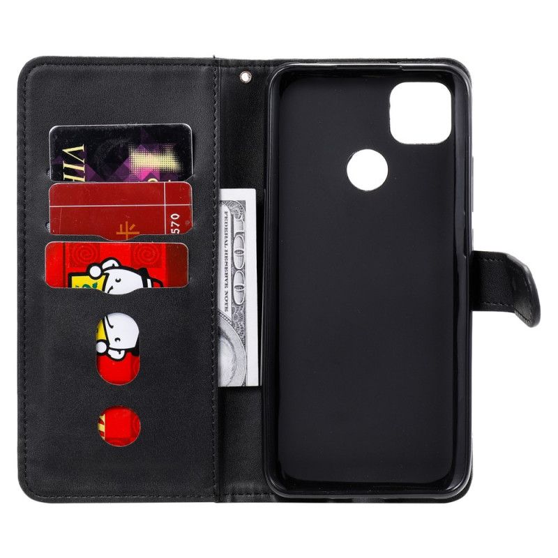 Leren Hoesje Xiaomi Redmi 9C Rood Zwart Telefoonhoesje Vintage Portemonnee