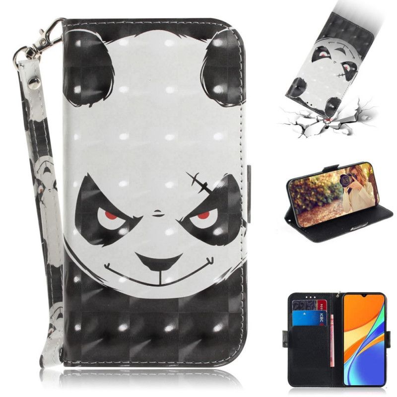 Leren Hoesje Xiaomi Redmi 9C Telefoonhoesje Boze Panda Met String