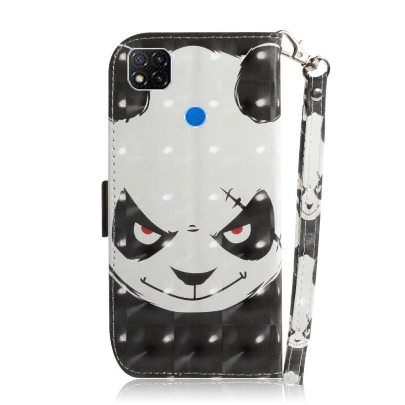 Leren Hoesje Xiaomi Redmi 9C Telefoonhoesje Boze Panda Met String