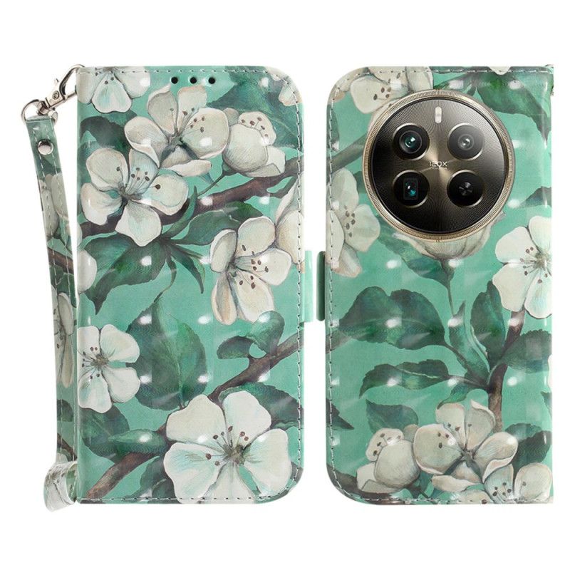 Flip Case Leren Realme 12 Pro / 12 Pro Plus Aquarelbloemen Met Riempje