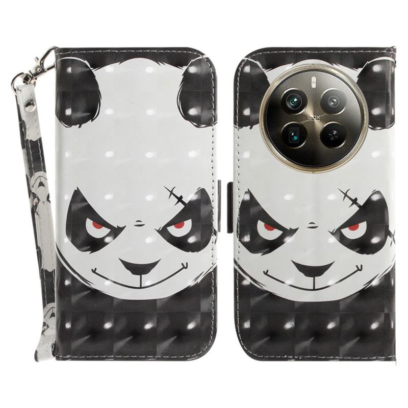 Leren Hoesje Realme 12 Pro / 12 Pro Plus Boze Panda Met Riem Bescherming Hoesje