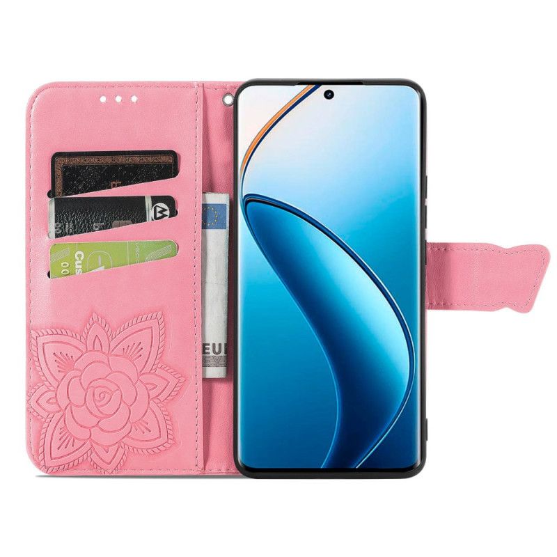 Leren Hoesje Realme 12 Pro / 12 Pro Plus Grote Vlinder Met Riem