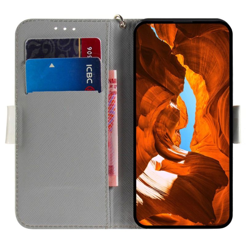 Leren Hoesje Voor Realme 12 Pro / 12 Pro Plus Kat En Aardbei Met Riem