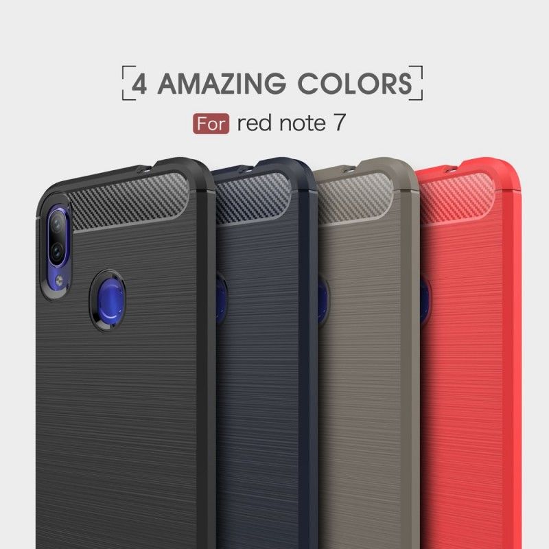 Case Hoesje Xiaomi Redmi Note 7 Rood Zwart Telefoonhoesje Geborsteld Koolstofvezel