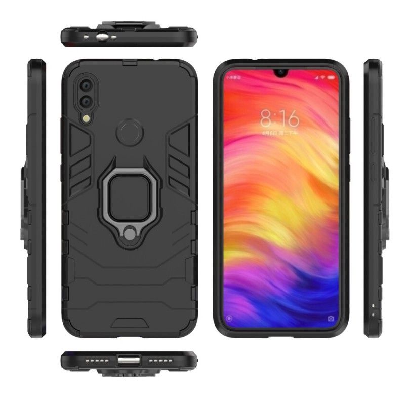 Case Hoesje Xiaomi Redmi Note 7 Rood Zwart Telefoonhoesje Resistente Ring