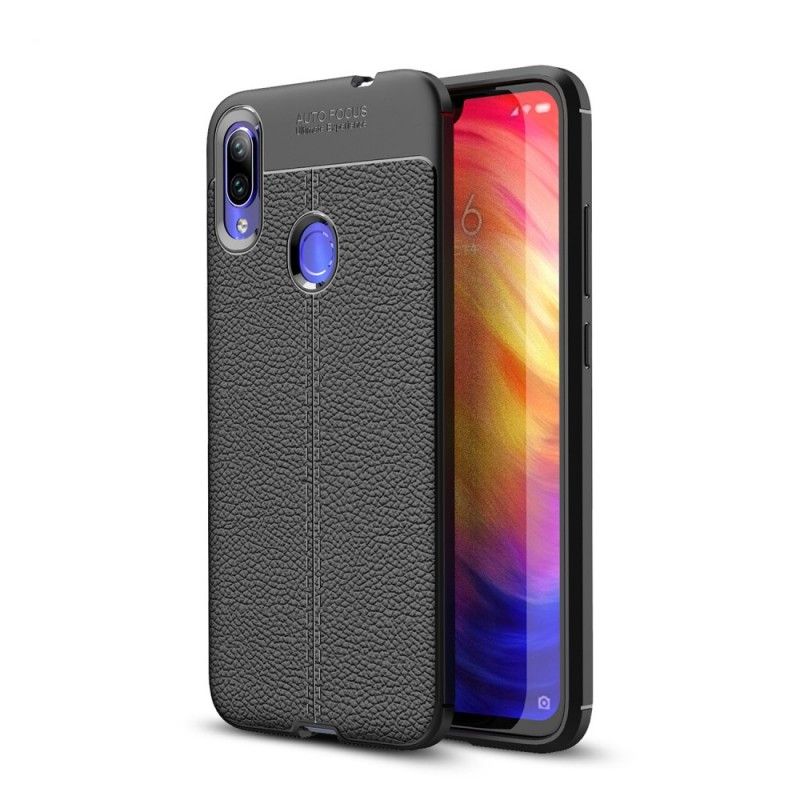 Cover Hoesje Xiaomi Redmi Note 7 Grijs Zwart Telefoonhoesje Dubbellijn Lychee Leereffect