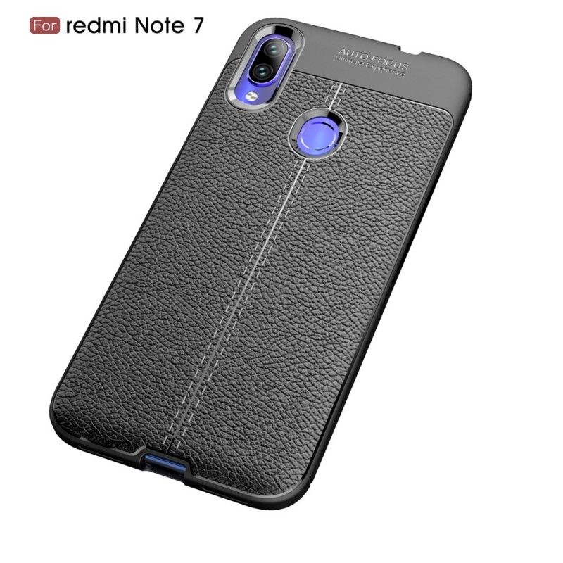 Cover Hoesje Xiaomi Redmi Note 7 Grijs Zwart Telefoonhoesje Dubbellijn Lychee Leereffect