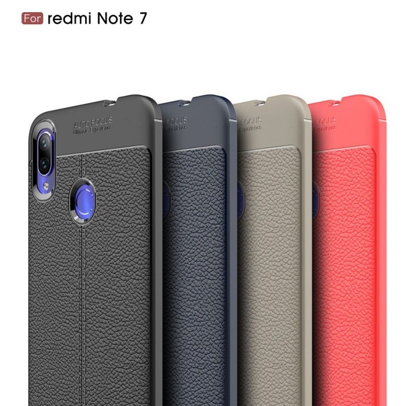 Cover Hoesje Xiaomi Redmi Note 7 Grijs Zwart Telefoonhoesje Dubbellijn Lychee Leereffect