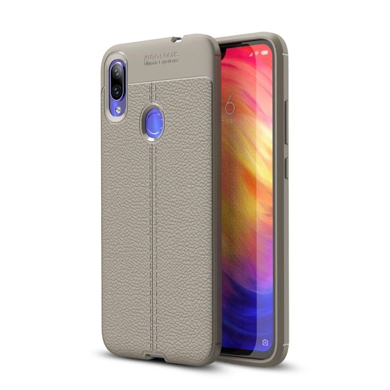 Cover Hoesje Xiaomi Redmi Note 7 Grijs Zwart Telefoonhoesje Dubbellijn Lychee Leereffect