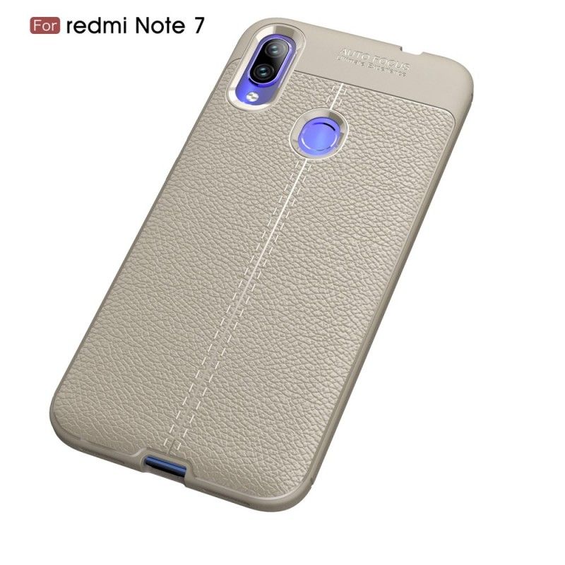 Cover Hoesje Xiaomi Redmi Note 7 Grijs Zwart Telefoonhoesje Dubbellijn Lychee Leereffect