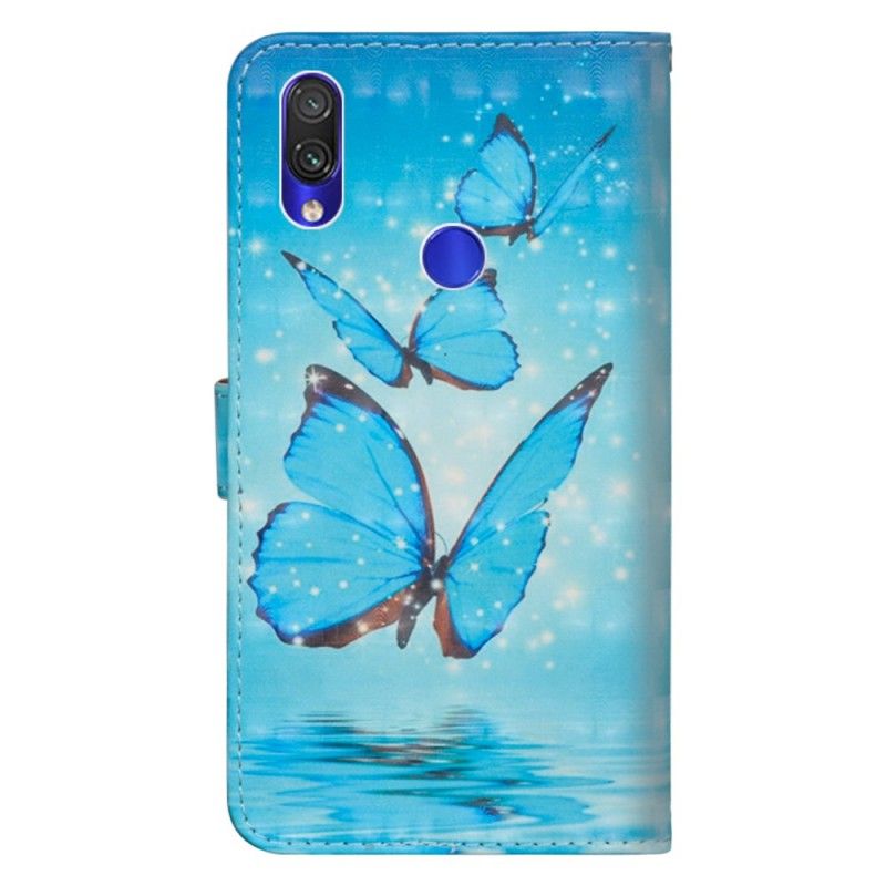 Flip Case Leren Xiaomi Redmi Note 7 Vliegende Blauwe Vlinders