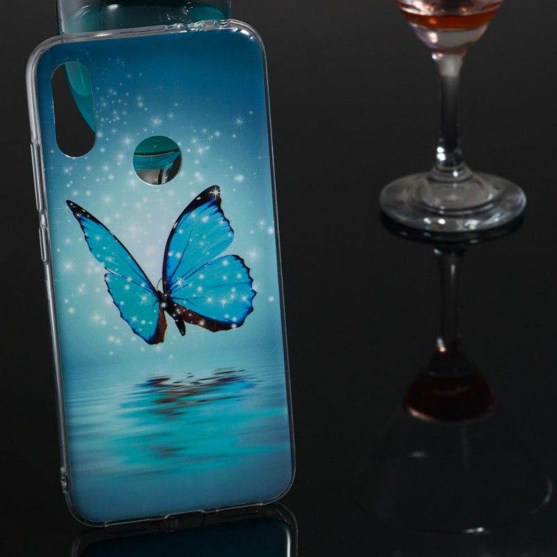 Hoesje Xiaomi Redmi Note 7 Telefoonhoesje Fluorescerende Blauwe Vlinder