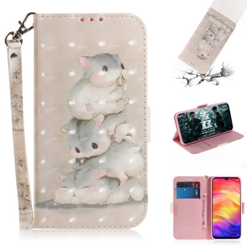 Leren Hoesje voor Xiaomi Redmi Note 7 Hamsters Met String