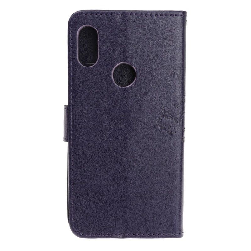 Leren Hoesje voor Xiaomi Redmi Note 7 Roze Grijs Boom En String Uilen