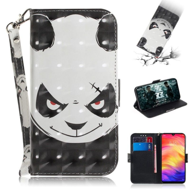 Leren Hoesje Xiaomi Redmi Note 7 Boze Panda Met String