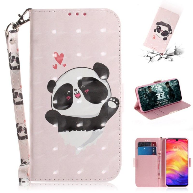 Leren Hoesje Xiaomi Redmi Note 7 Panda Love Met String