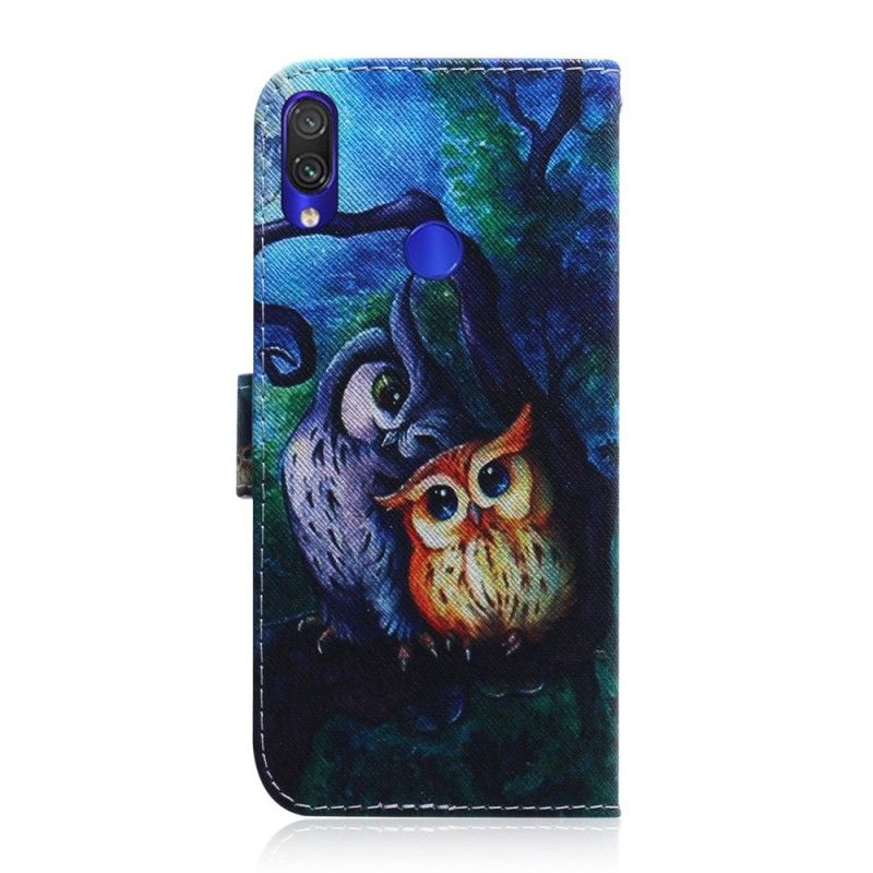 Leren Hoesje Xiaomi Redmi Note 7 Telefoonhoesje Uil Schilderij