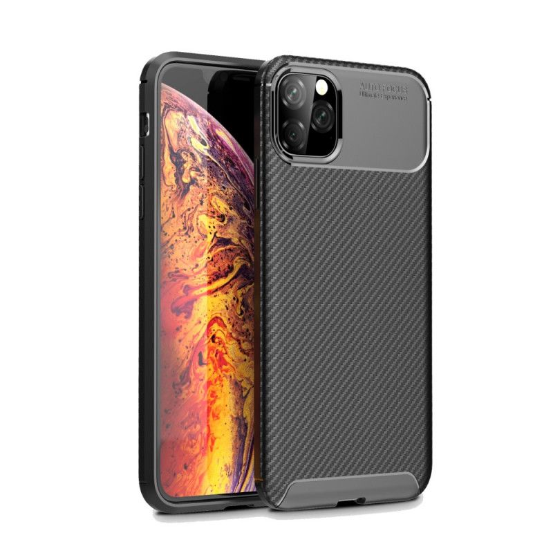 Case Hoesje iPhone 11 Pro Max Donkerblauw Zwart Telefoonhoesje Flexibele Koolstofvezeltextuur