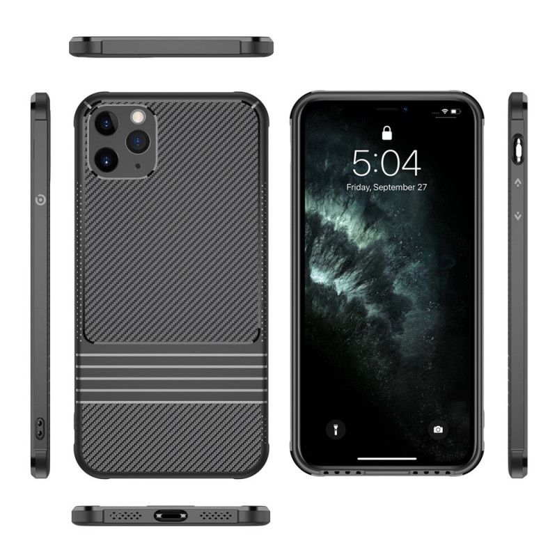 Case Hoesje iPhone 11 Pro Max Groen Zwart Telefoonhoesje Leeu Koolstofvezel