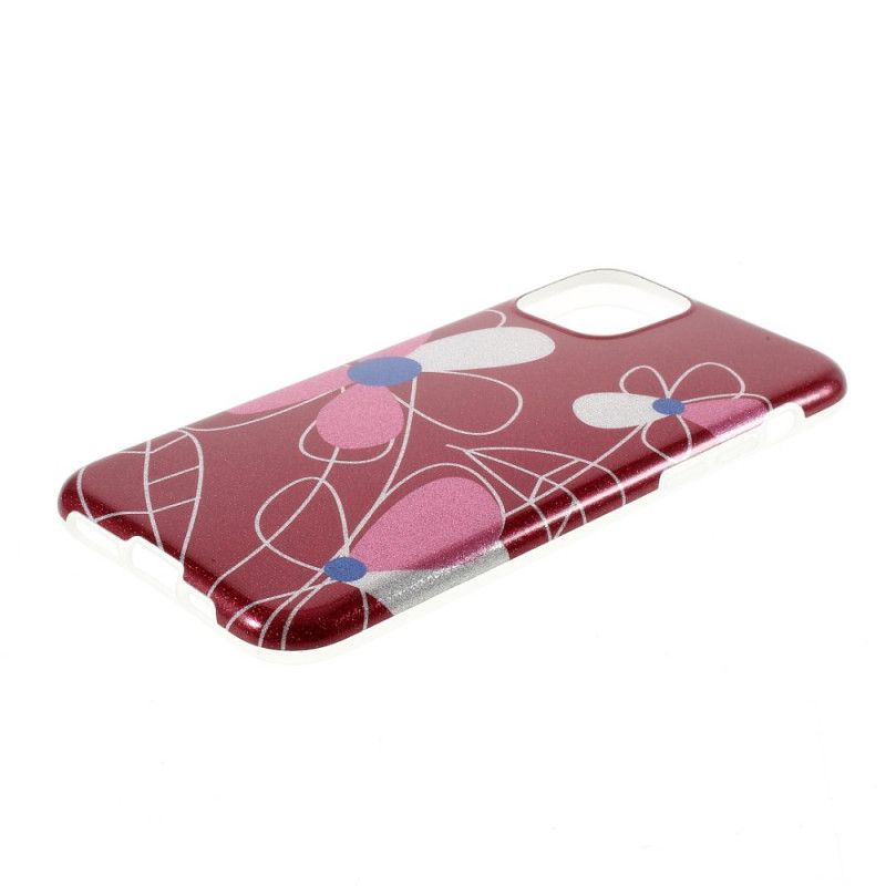 Case Hoesje iPhone 11 Pro Max Lichtblauw Rood Telefoonhoesje Bloemen Glitter