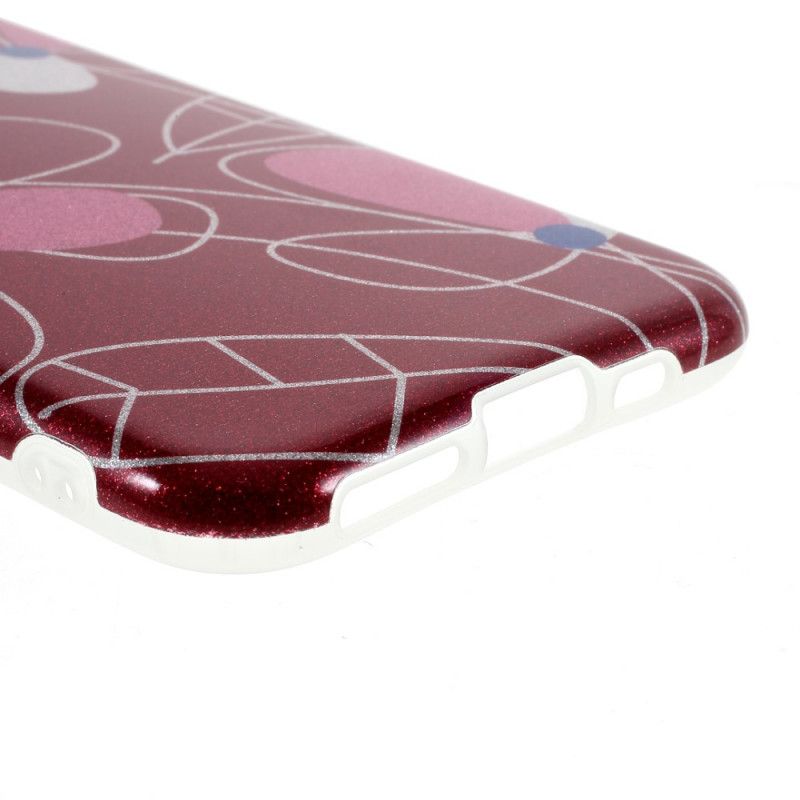 Case Hoesje iPhone 11 Pro Max Lichtblauw Rood Telefoonhoesje Bloemen Glitter