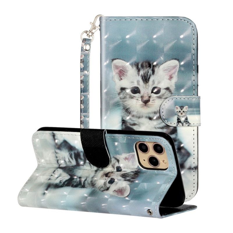 Cover Folio-hoesje iPhone 11 Pro Max Telefoonhoesje Kitten Light Spots Met String