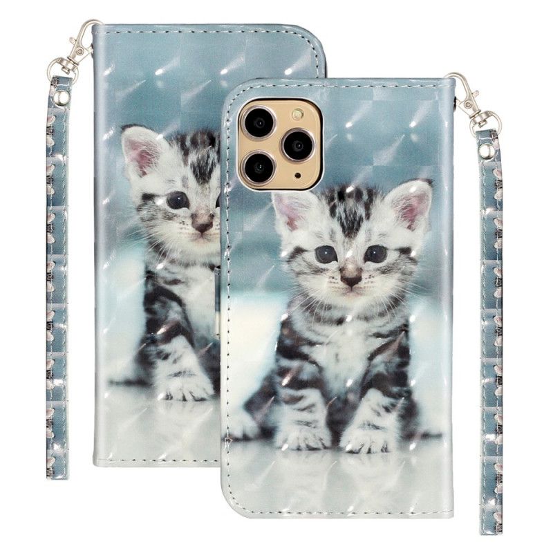 Cover Folio-hoesje iPhone 11 Pro Max Telefoonhoesje Kitten Light Spots Met String