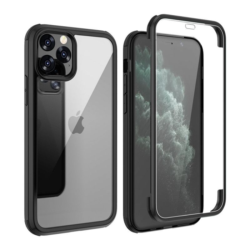 Cover Hoesje iPhone 11 Pro Max Rood Zwart Telefoonhoesje Voor En Achter Gehard Glas