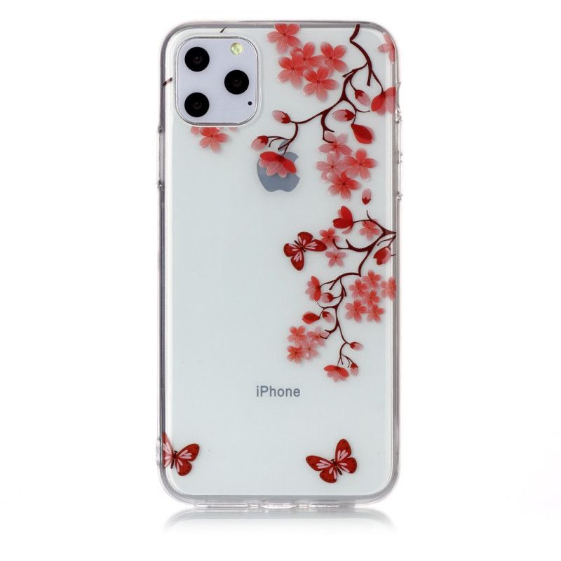 Cover Hoesje iPhone 11 Pro Max Telefoonhoesje Transparante Tak Met Vlinders