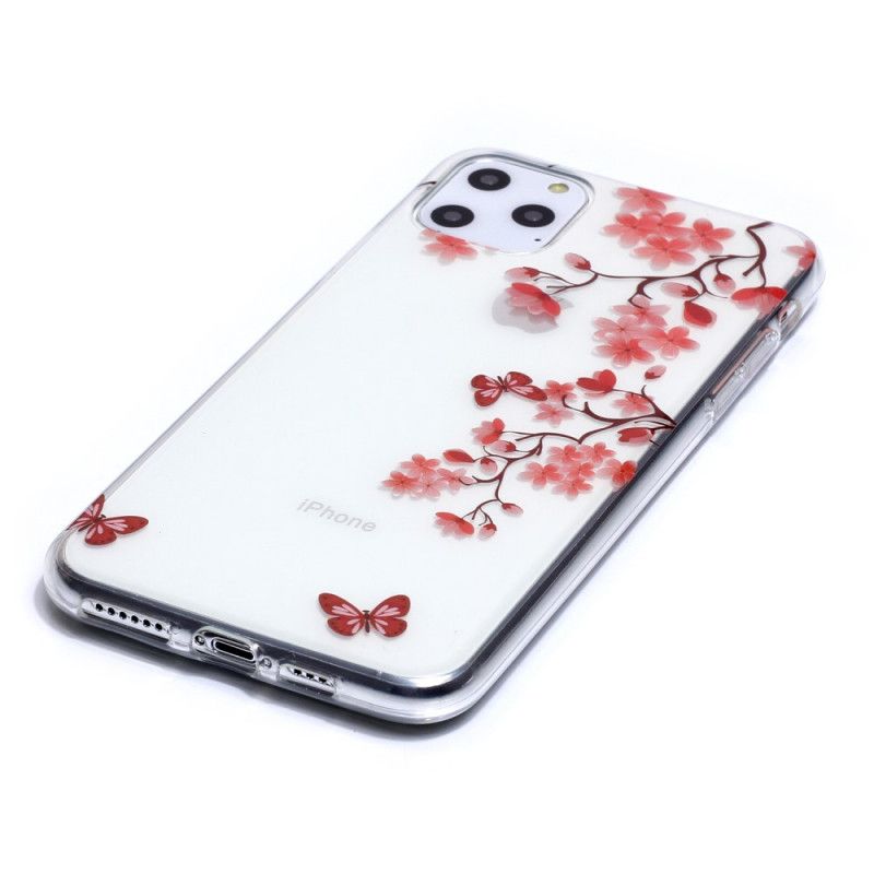 Cover Hoesje iPhone 11 Pro Max Telefoonhoesje Transparante Tak Met Vlinders