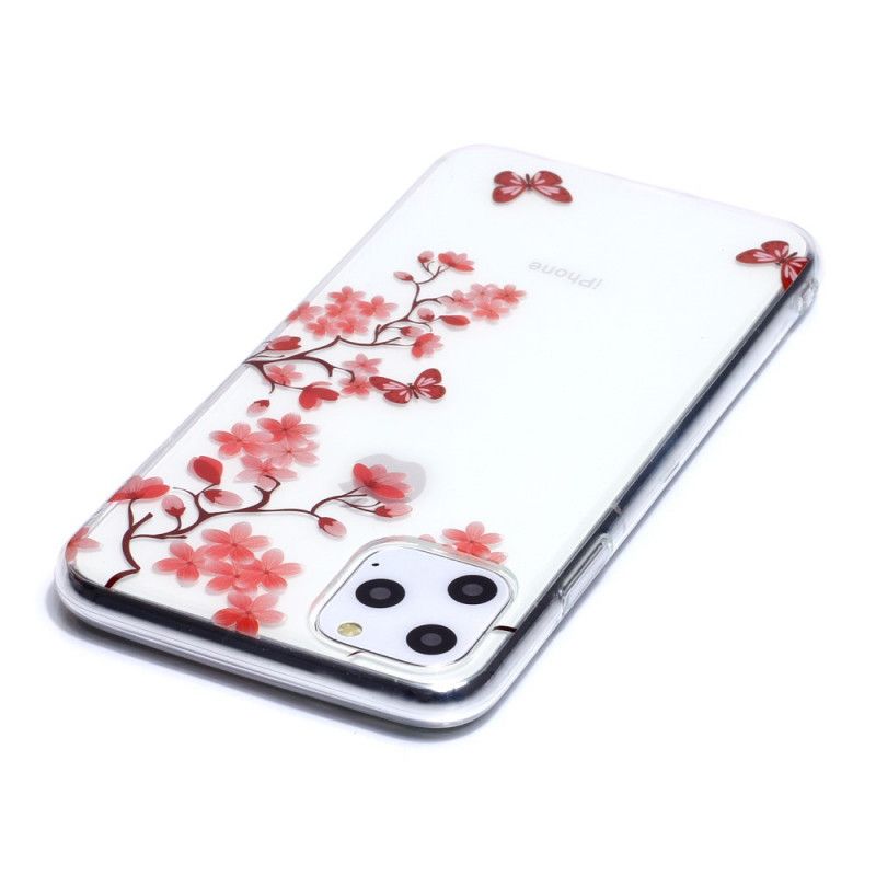 Cover Hoesje iPhone 11 Pro Max Telefoonhoesje Transparante Tak Met Vlinders