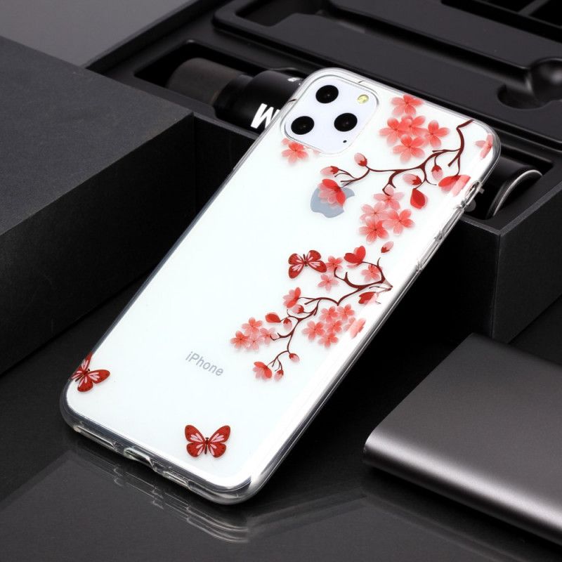 Cover Hoesje iPhone 11 Pro Max Telefoonhoesje Transparante Tak Met Vlinders