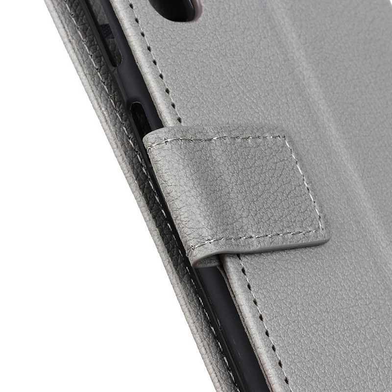 Flip Case Leren iPhone 11 Pro Max Grijs Zwart Getextureerde Lychee