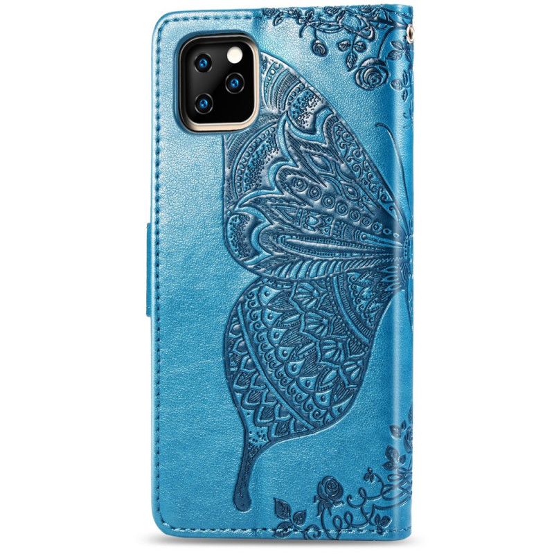 Flip Case Leren iPhone 11 Pro Max Grijs Zwart Halve Vlinders