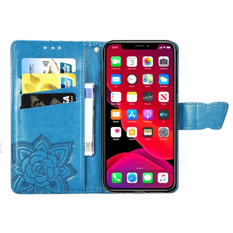 Flip Case Leren iPhone 11 Pro Max Grijs Zwart Halve Vlinders