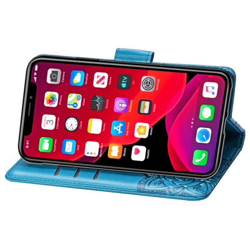 Flip Case Leren iPhone 11 Pro Max Grijs Zwart Halve Vlinders