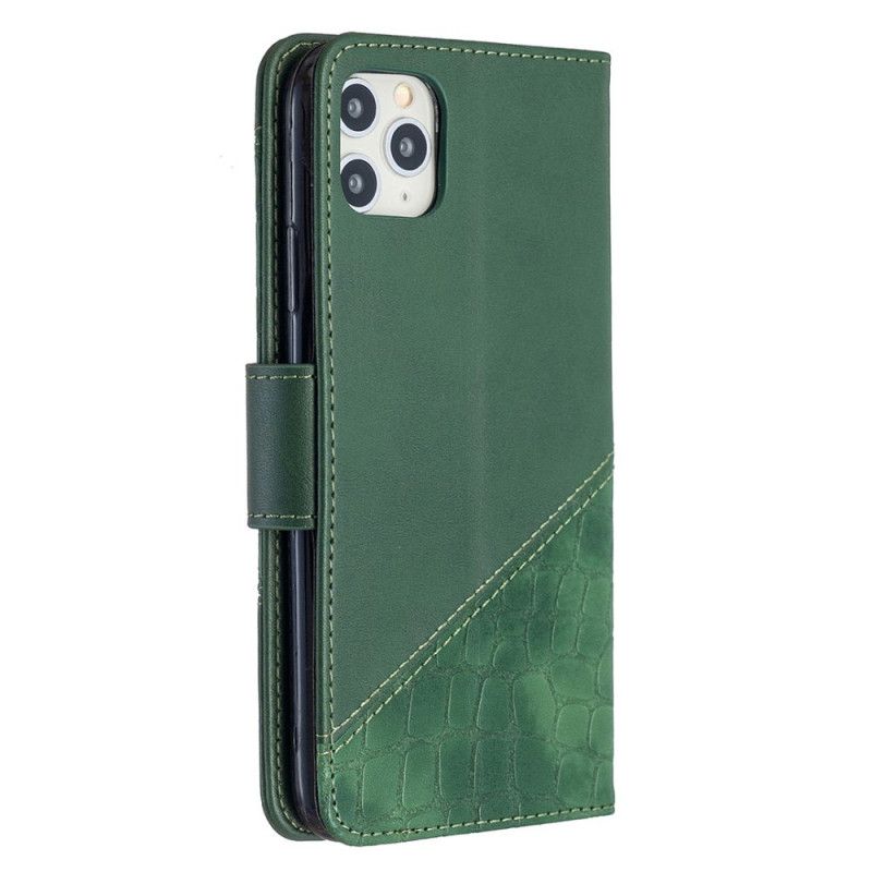 Flip Case Leren iPhone 11 Pro Max Grijs Zwart Klassiek Krokodillenleereffect