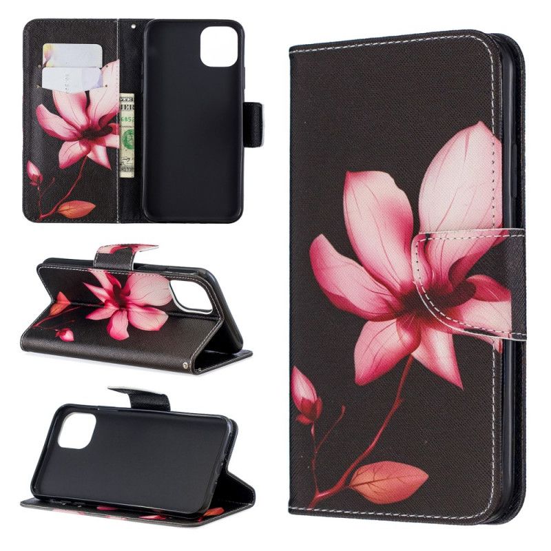 Flip Case Leren iPhone 11 Pro Max Roze Bloem