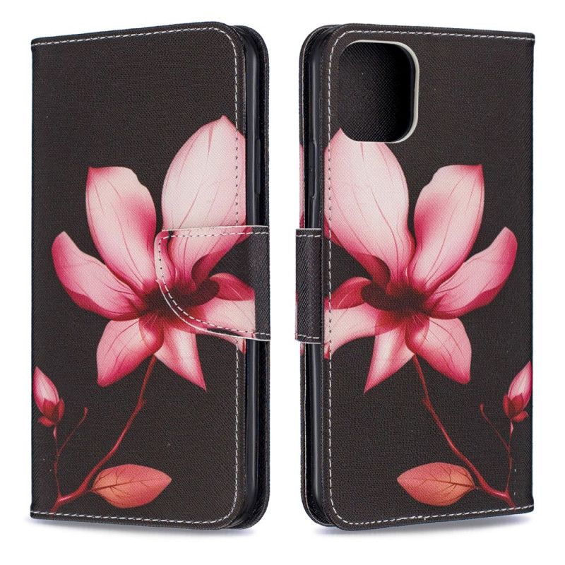 Flip Case Leren iPhone 11 Pro Max Roze Bloem