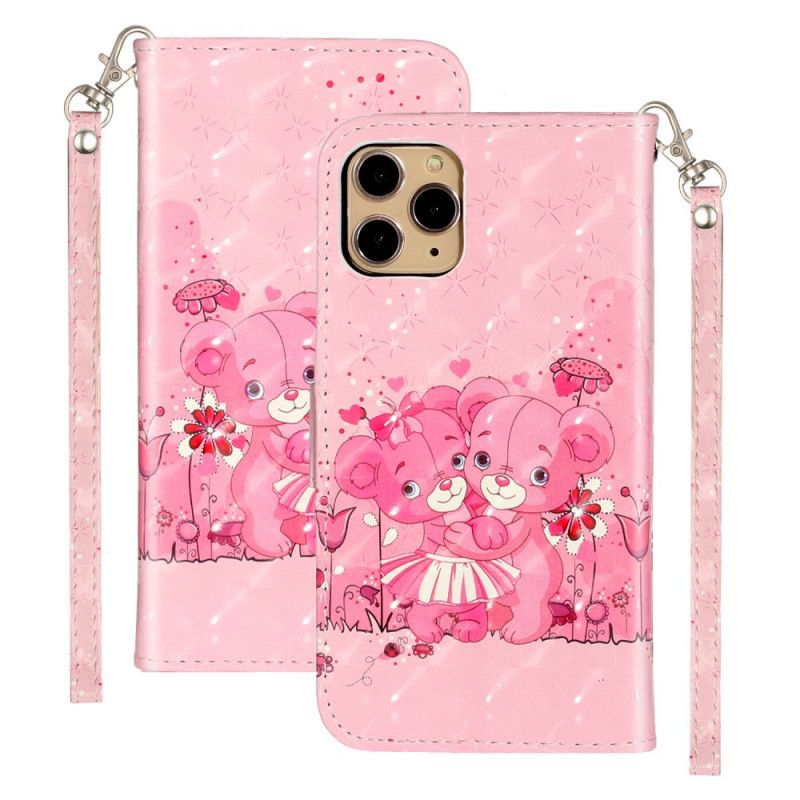 Flip Case Leren iPhone 11 Pro Max Teddyberen Lichte Vlekjes Met String