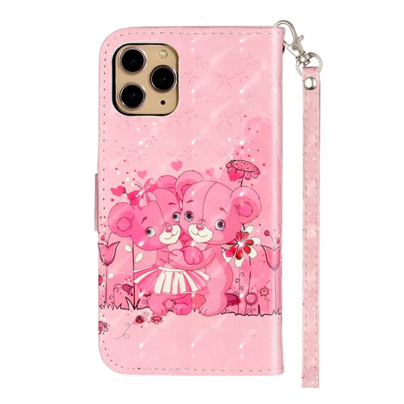 Flip Case Leren iPhone 11 Pro Max Teddyberen Lichte Vlekjes Met String